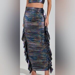 AKIRA NWT Multicolor Ruched Maxi Skirt